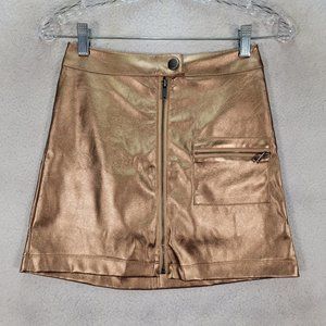 Urban Outfitters Bronze Metallic Faux Leather Patch Pocket Rock Punk Mini Skirt
